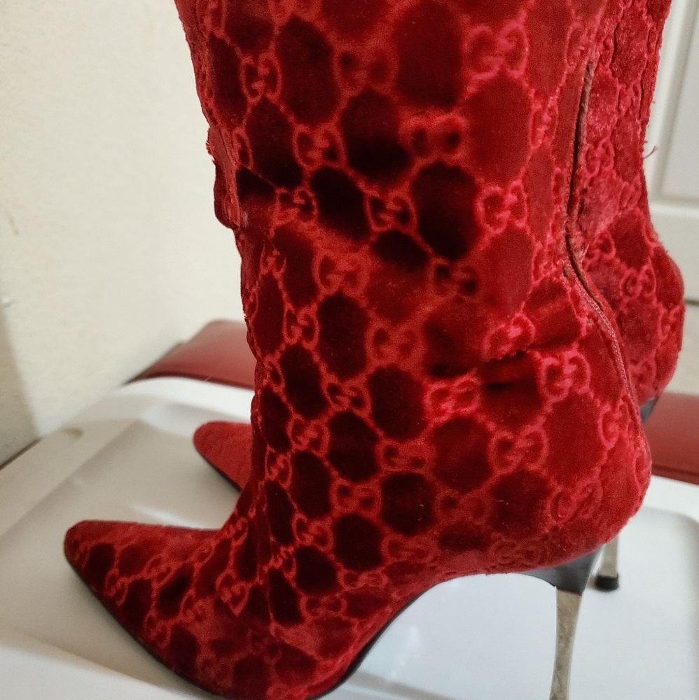 Red velvet Gucci boot circa 1998